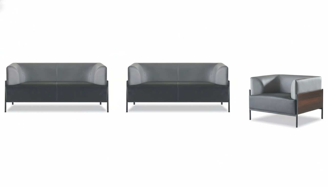 Schwarzes Büro Sitzset Designer 2x Kunstleder 2-Sitzer Edler Sessel 3tlg