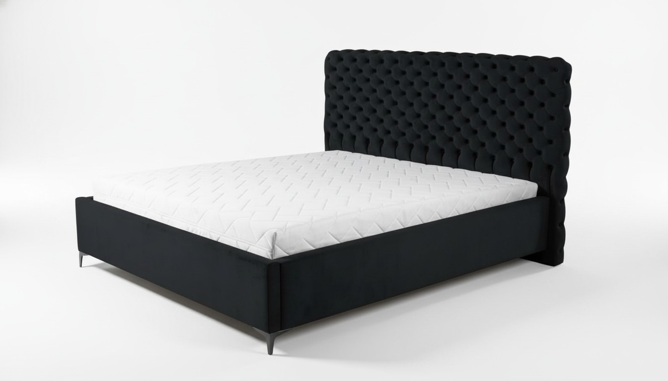 Schwarzes Chesterfield Bett Klassisches Schlafzimmermöbel Design Stoff