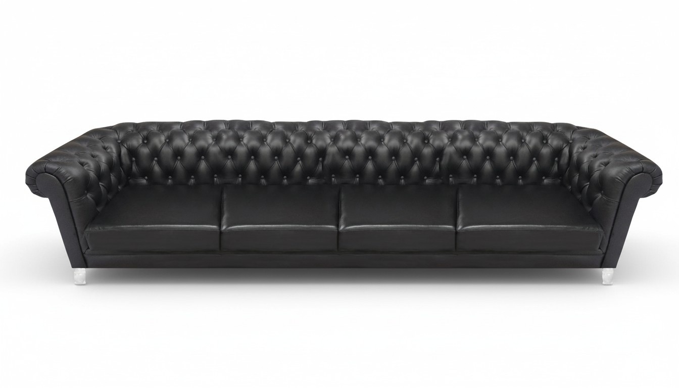Schwarzes Chesterfield Wohnzimmer Edles Polstersofa Designer Ledercouch
