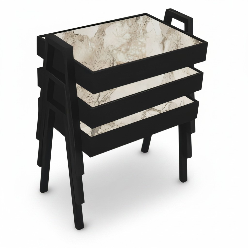 Schwarzes Holz Couchtisch-Set Modern Elegantes Wohnzimmermöbel