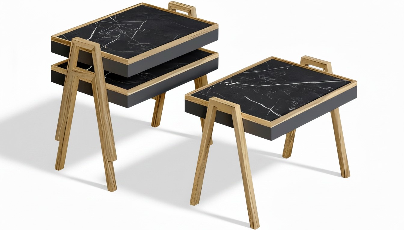 Schwarzes Holz Couchtisch-Set im modernen Design