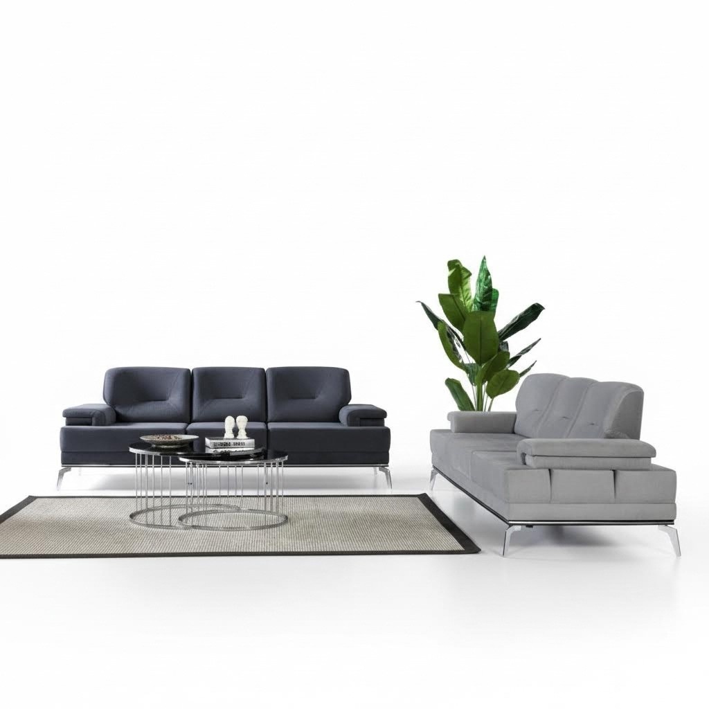 Schwarz/Graue Sofagarnitur Polstercouchen Designer Dreisitzer Couch Set