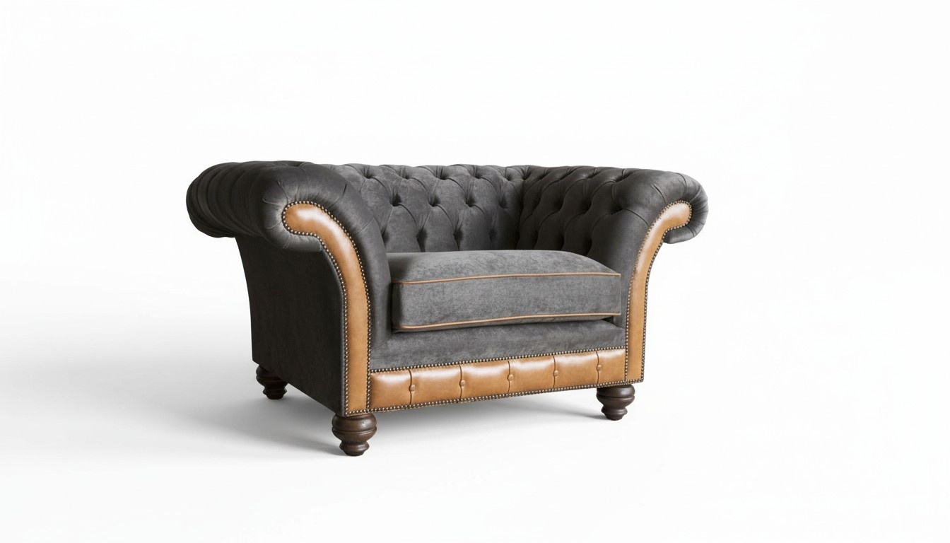 Sessel 1 Sitzer Relax Polster Fernseh Chesterfield Textil Sofa Couchen Grau Neu