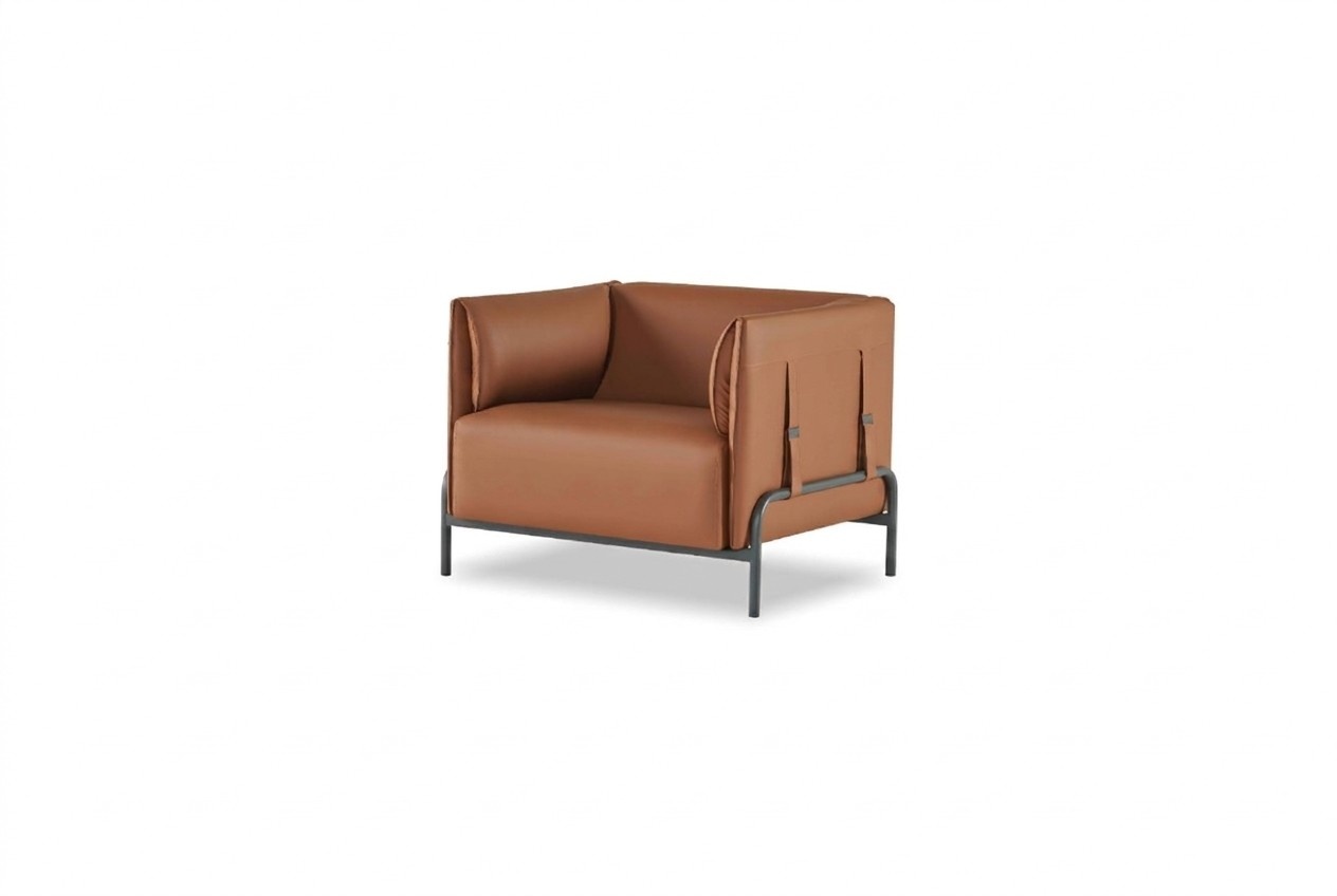 Sessel Braun Einfarbig Modern Arbeitszimmer Wohnzimmer Edelstahlfuße