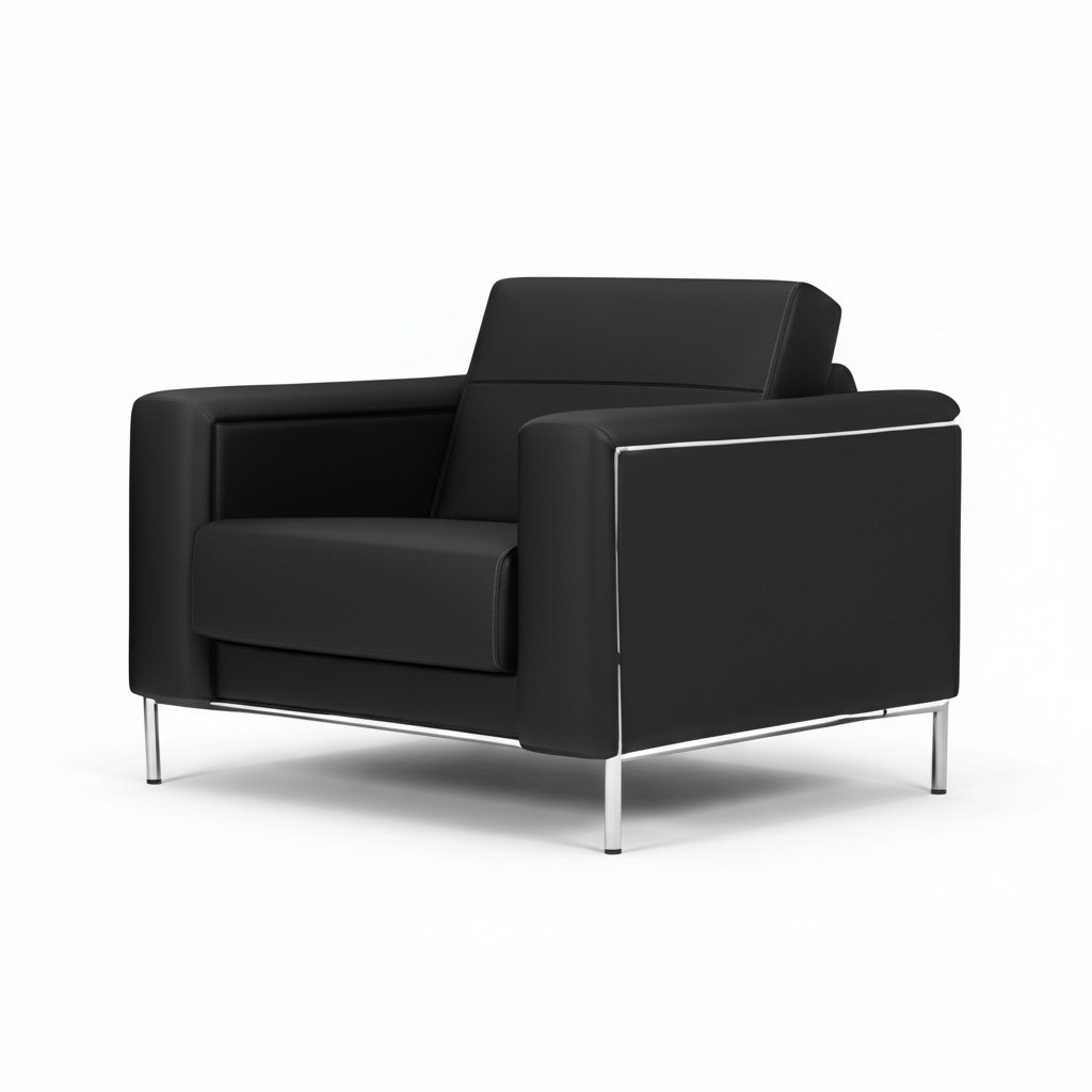 Sessel Modern Sessel 1 Sitz Leder Luxus Büromöbel Schwarz Design Sessel