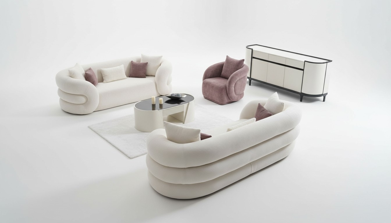 Set 3Sitzer Sofa und Sessel Farbe Weiß 3tlg. neu Designer Wohnzimmer