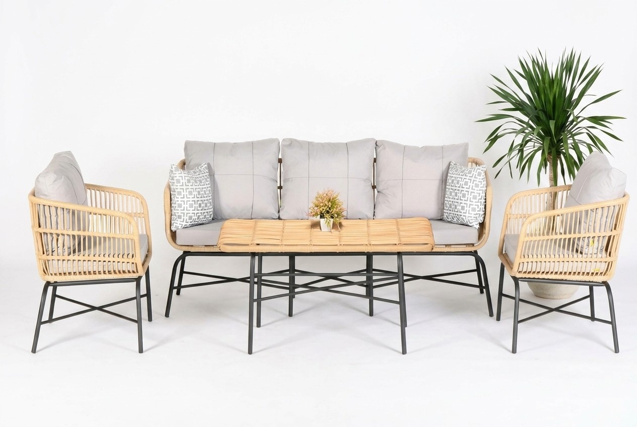 Set 4tlg GartenMöbel Sofagarnitur Tisch Sessel Veranda Sitzgruppen Esstisch Neu