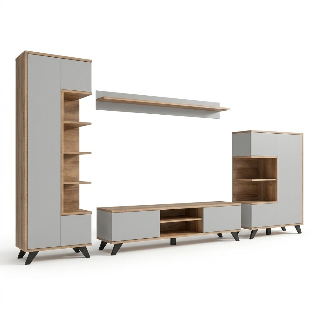 Set 4 tlg Modern Wohnwand Bücherregal Regal TV-Ständer Wohnzimmer Luxus