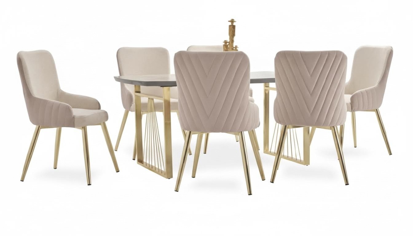 Set Esstisch + 6 Stühle Esszimmer Ess Gruppe Modern Design Sitzgruppe Garnitur