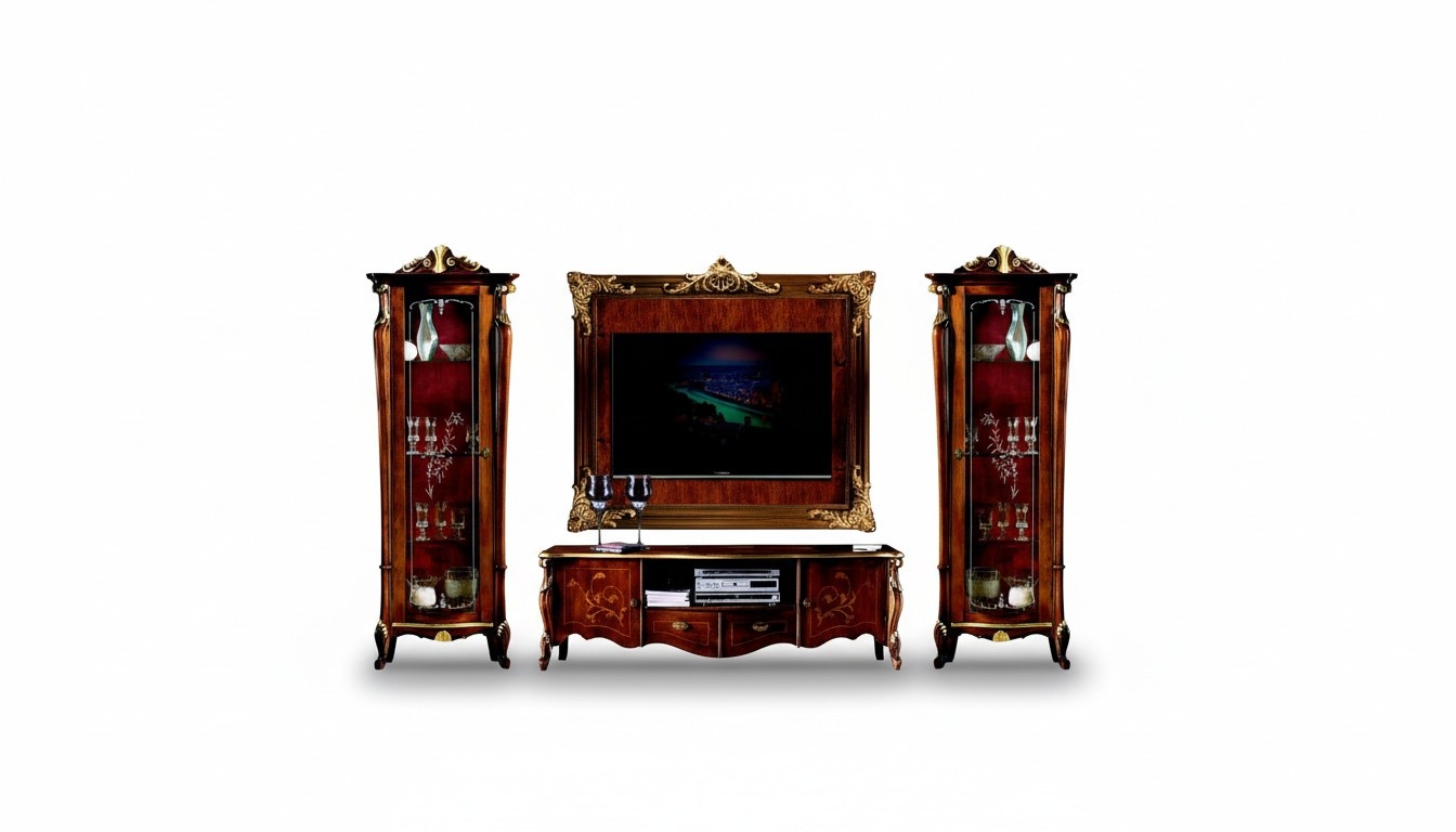 Set Garnitur 4tlg Italienische Möbel 2x Vitrine Sideboard RTV Wandplatte Schrank