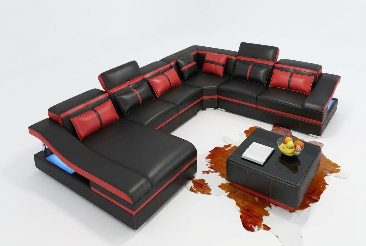 Set Luxury Modern Ecksofa U-Form Designer und Couchtisch Wohnzimmer Leder Neu