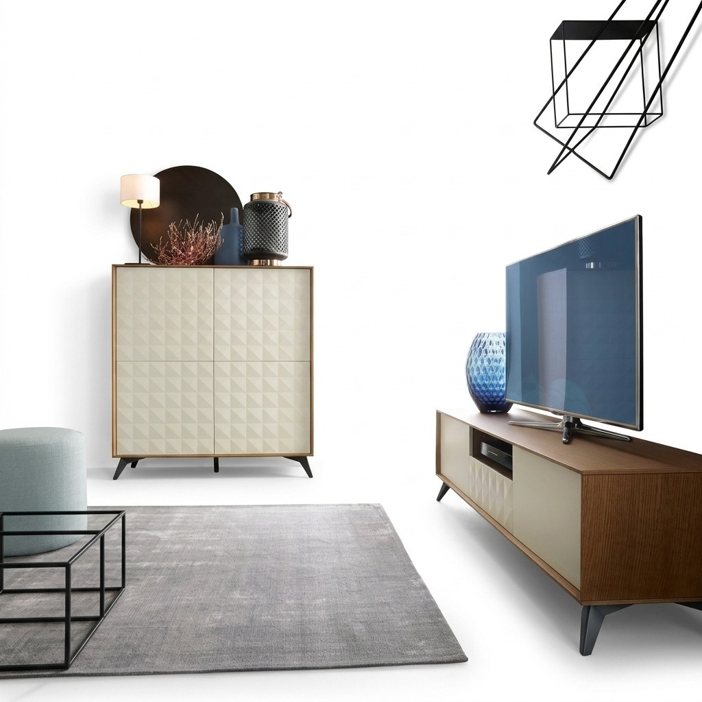 Set Moderne Wohnwand Kommode RTV Wohnzimmer Stil Wohnwände Anrichte Design Möbel
