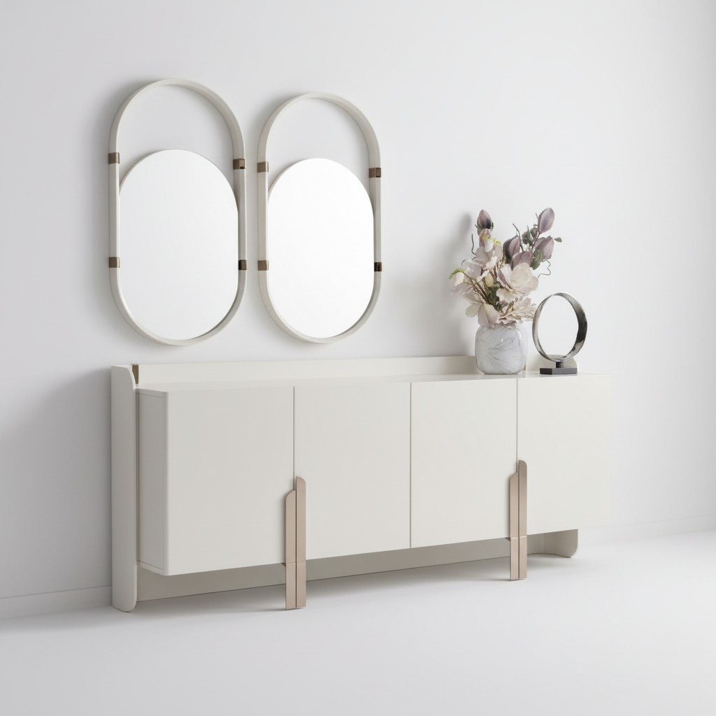 Sideboard 2x Oval Spiegele Schrank Anrichte Beistellschrank Modern Design