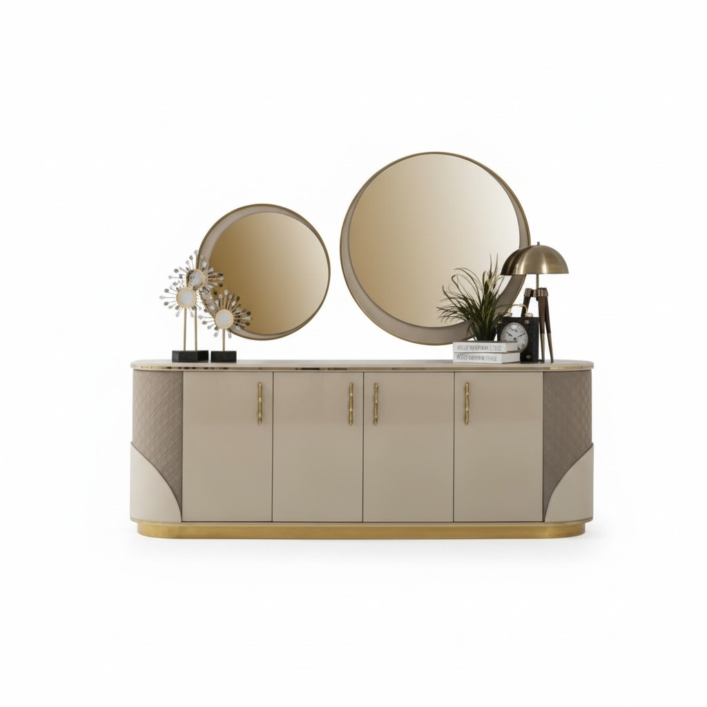 Sideboard 2x Spiegel Wohnzimmer Design Luxus Möbel Konsole Lowboard Beige