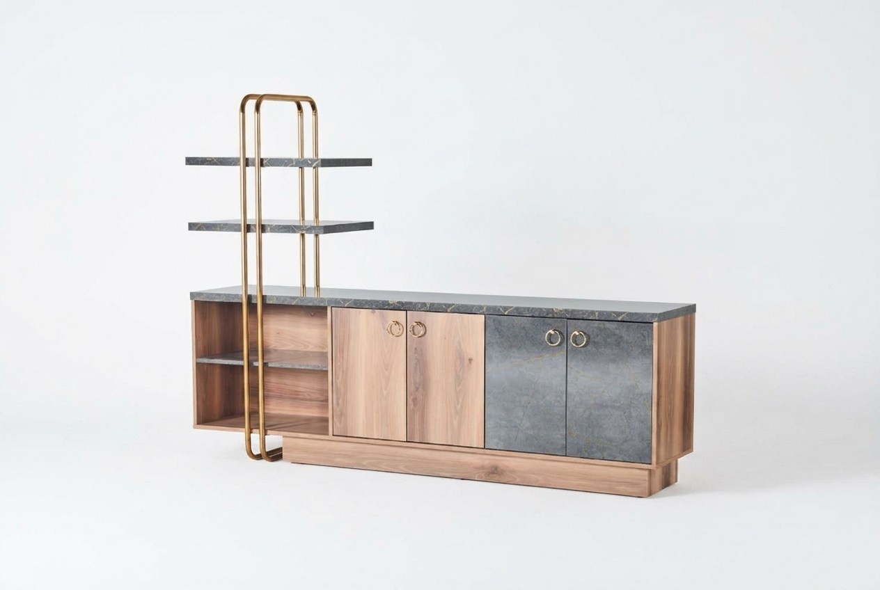 Sideboard Aktenschrank Modern Design Braun Grau Zweifarbig Arbetiszimmer