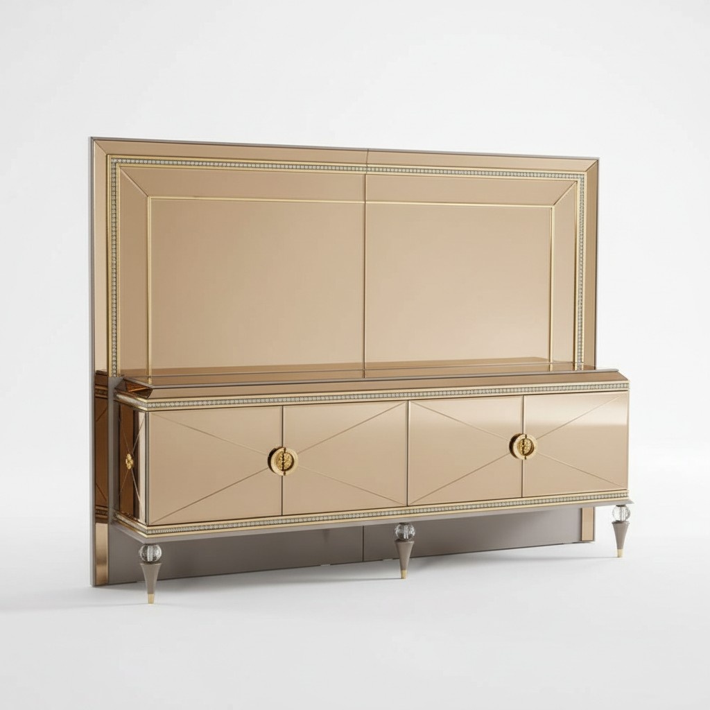 Sideboard Anrichte Kommoden Luxus Holz Gold Wohnzimmerkommode Spiegel