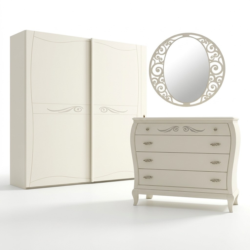 Sideboard Kommode mit Spiegel Sideboards Holz Kommoden Möbel 2tlg Weiß Italien
