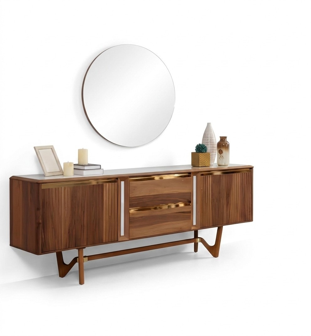 Sideboard Kommoden Set Italienische Möbel 2tlg. Schrank Holz Kommode mit Spiegel