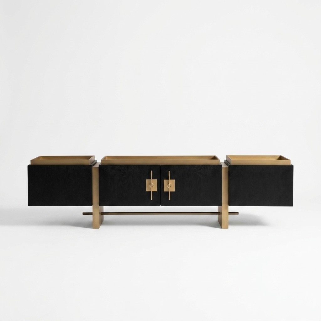 Sideboard RTV Lowboard TV Ständer Schwarz Modern Design Gold Holz