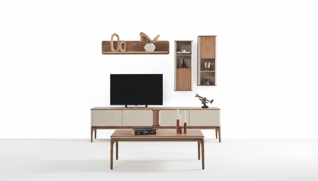 Sideboard tv Lowboard Schrank Couchtisch Wohnzimmer Modern Beige Holz