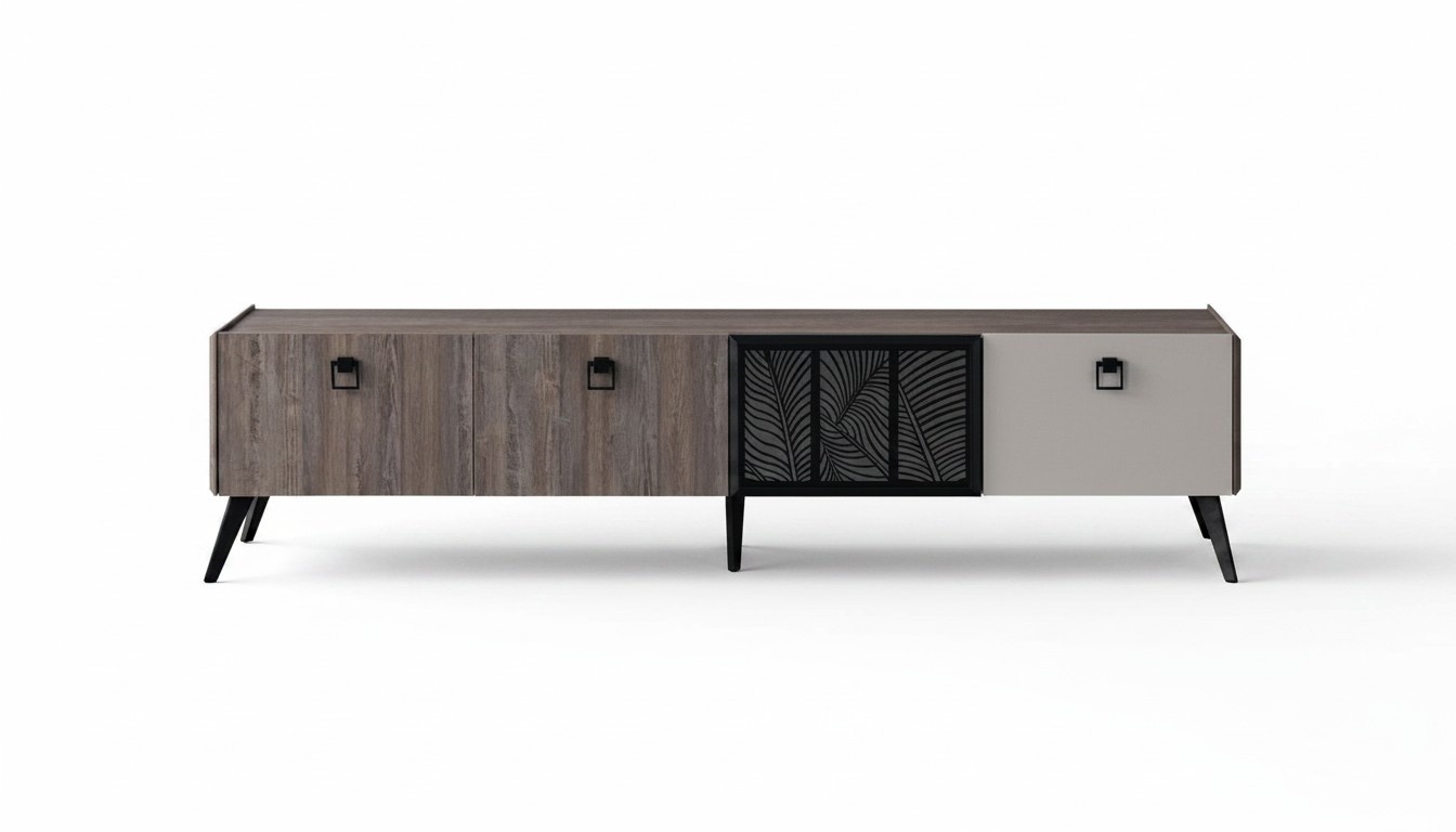 Sideboard Wohnzimmer TV Ständer RTV Lowboard Schrank Holz Grau Kommode