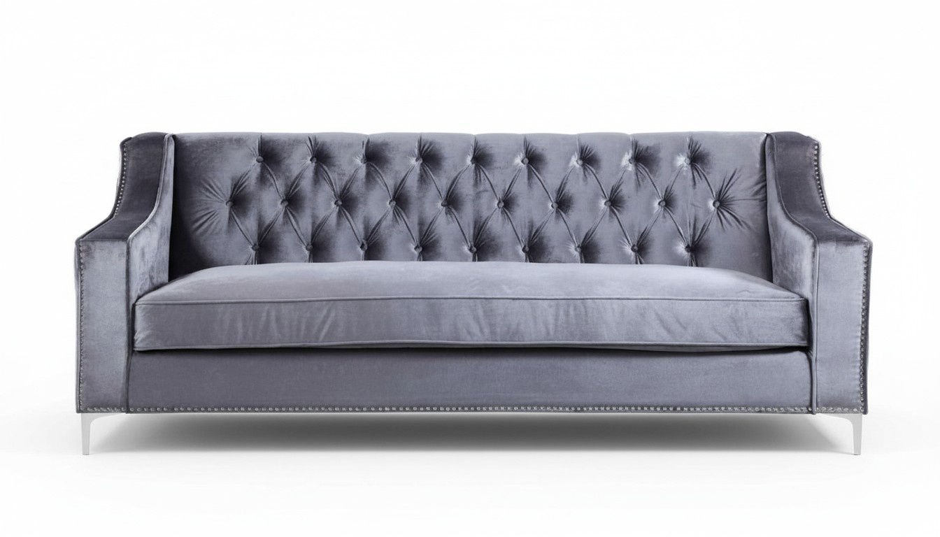 Silber Dreisitzer Chesterfield Modern Design Couchen Stoff Sofa Sofas Möbel Neu