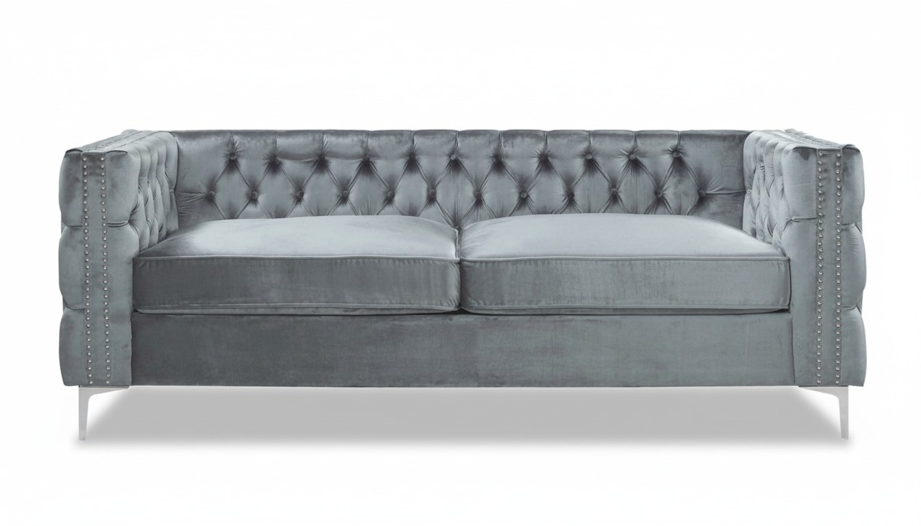Silber Dreisitzer Chesterfield Stoff Wohnzimmer Design Couchen Polster Sofas Neu