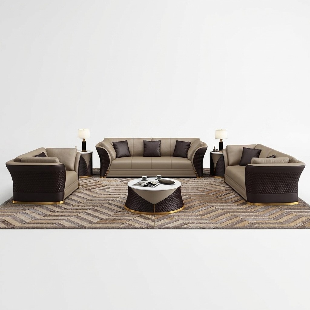 Sitzgarnitur 3+2+1 Sitzer Design Polster Sofas Leder Relax Moderne Neue Braun