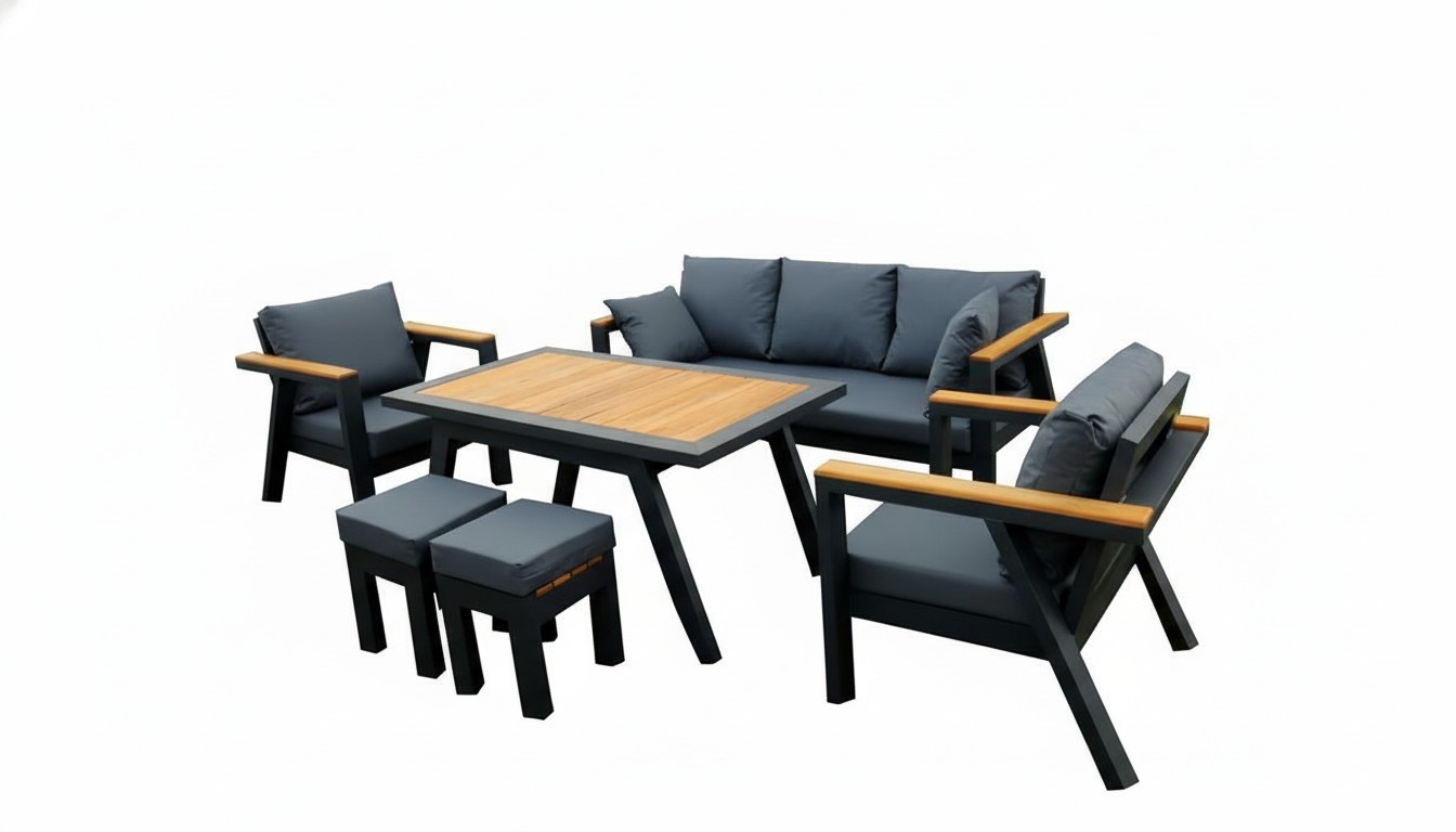 Sitzgruppe Gartenmöbel Set Sofa Sessel Stühle Tisch 6tlg Terrasse Schwarz