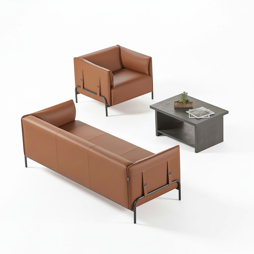 Sitzmöbel 3tlg Braun 3-Sitzer Sessel Grau Farbe Couchtisch Arbeitszimmer