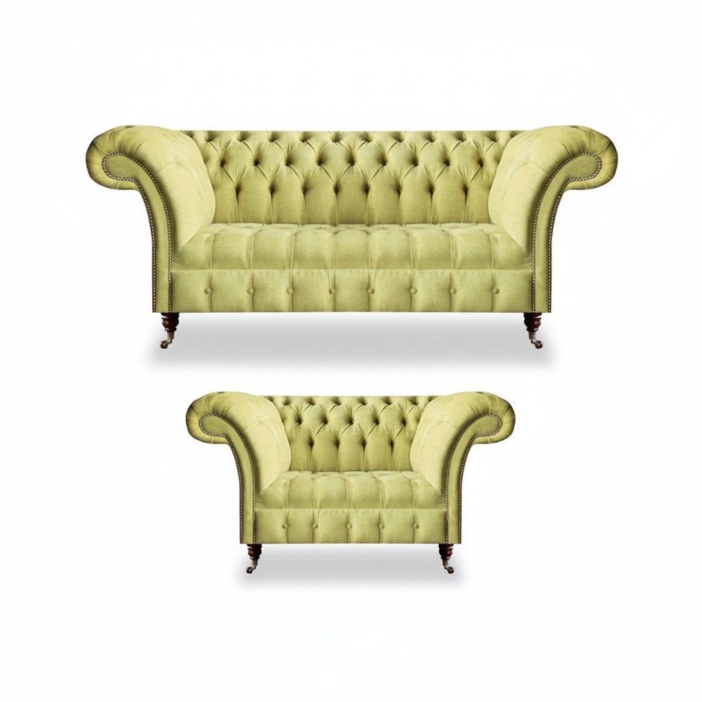 Sitzmöbel Sofa Dreisitze Garnitur Gelb Sessel Wohnzimmer Chesterfield Neu