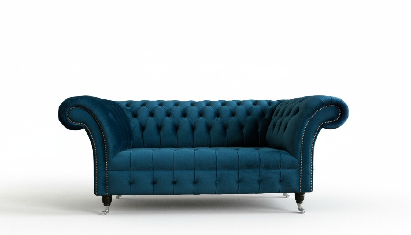 Sofa 2 Sitzer Couch Design Polster Textil Stoff Blau Sitz Sofas Chesterfield Neu