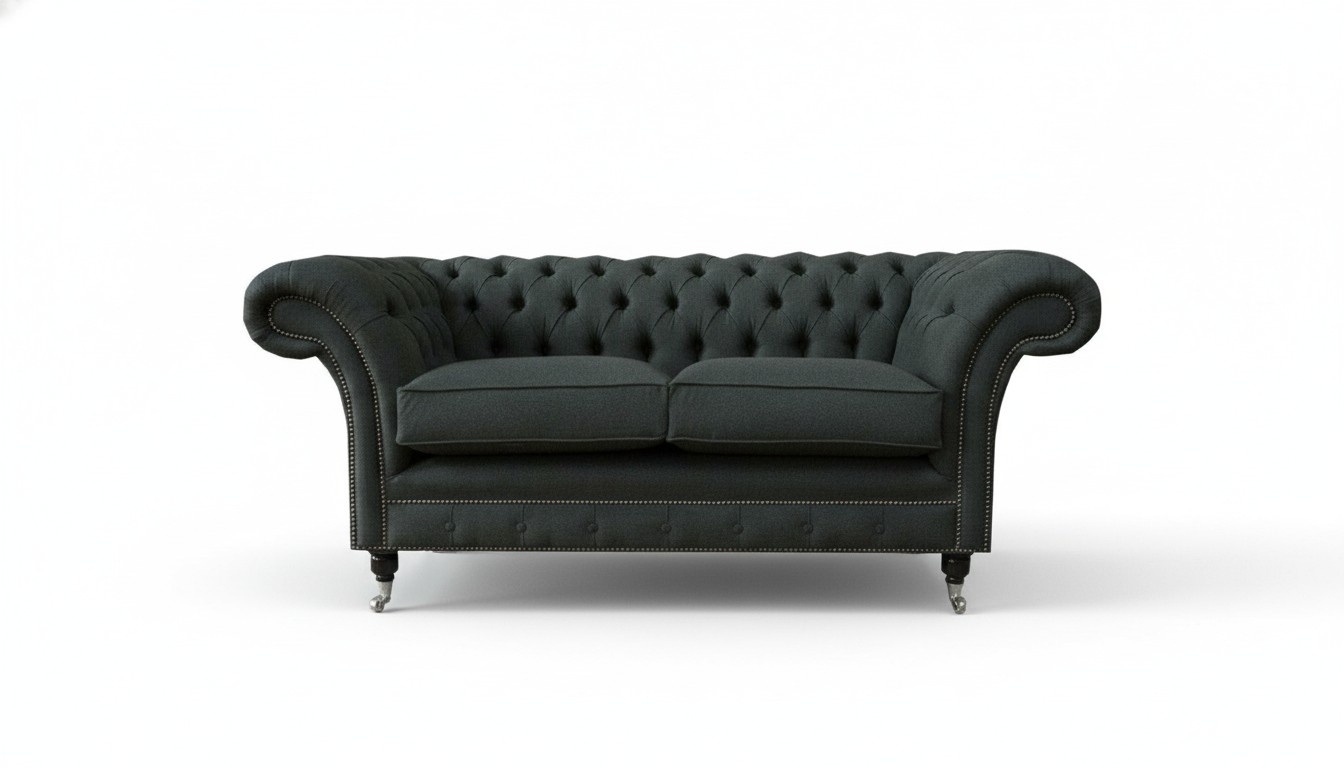 Sofa 2 Sitzer Schwarz Chesterfield Design Couch Wohnzimmer Textil Sofas Möbel