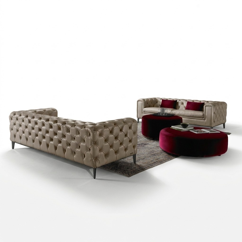 Sofa 3+3 Sitzer Beige Chesterfield Möbel Leder Luxus Design Möbel Moderne Stil