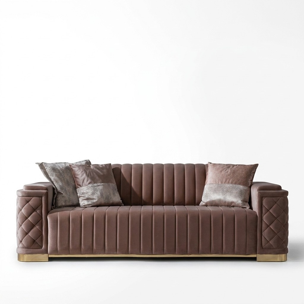 Sofa 3 Sitzer Couch Polster Sitz Garnitur Leder Textil Rosa Neu Modern