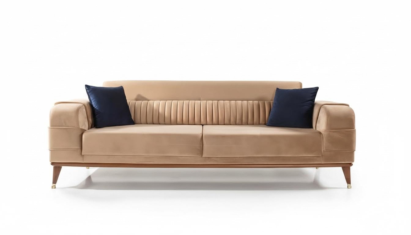 Moderne Sofa 3 Sitzer Farbe Beige Sofas Wohnzimmer Design Stil Holz