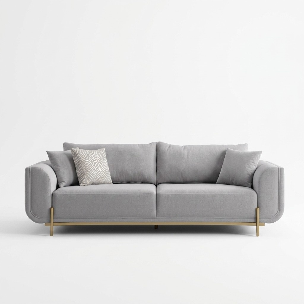 Sofa 3 Sitzer Grau Einfarbig Edelstahl Gold Fuße Arbeitszimmer Modern
