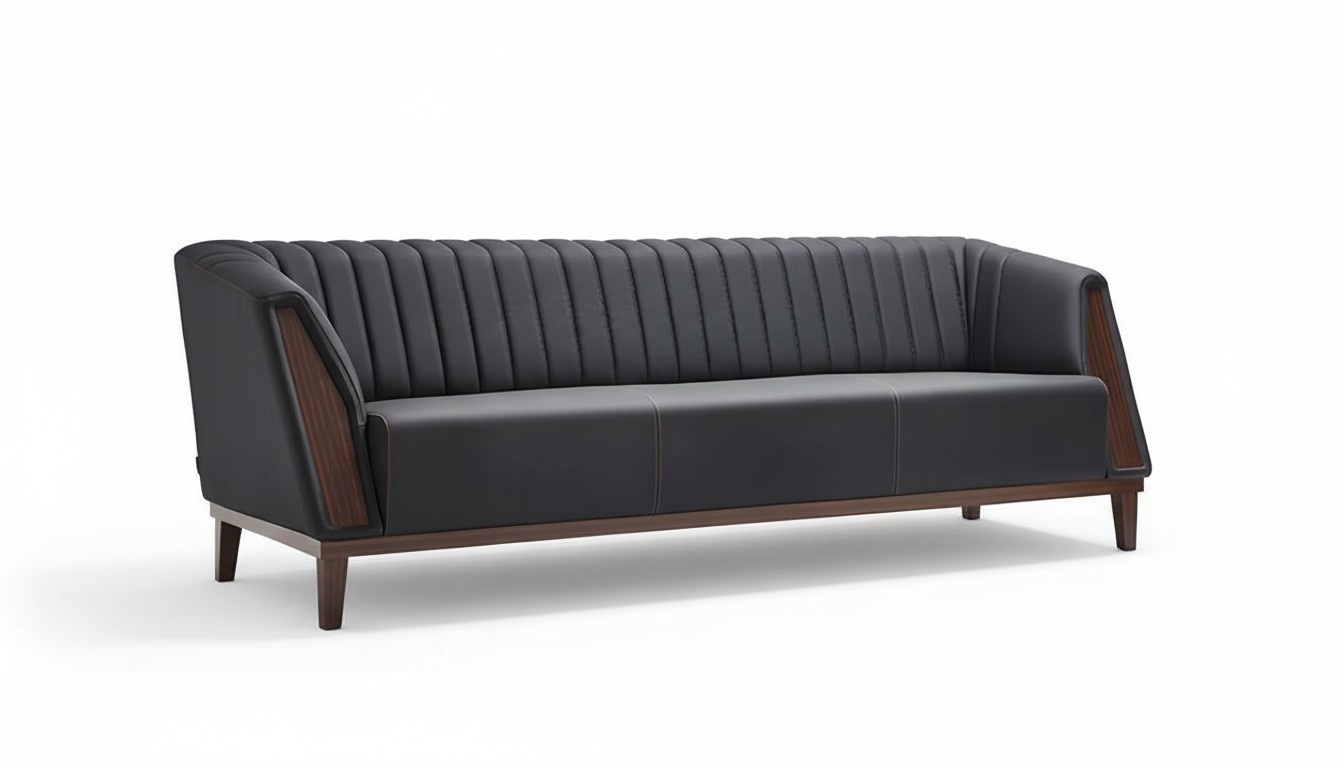 Sofa 3-Sitzer Polster Sofas Leder Design Luxus Textil Couch Schwarz Sofa