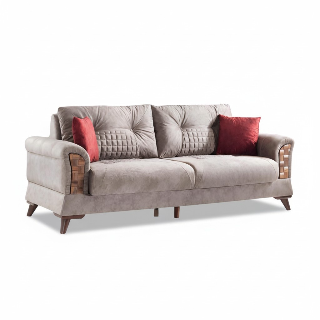 Sofa 3 Sitzer Sofas Textil Dreisitzer Sitz Polster Design Wohnzimmer Modern Grau