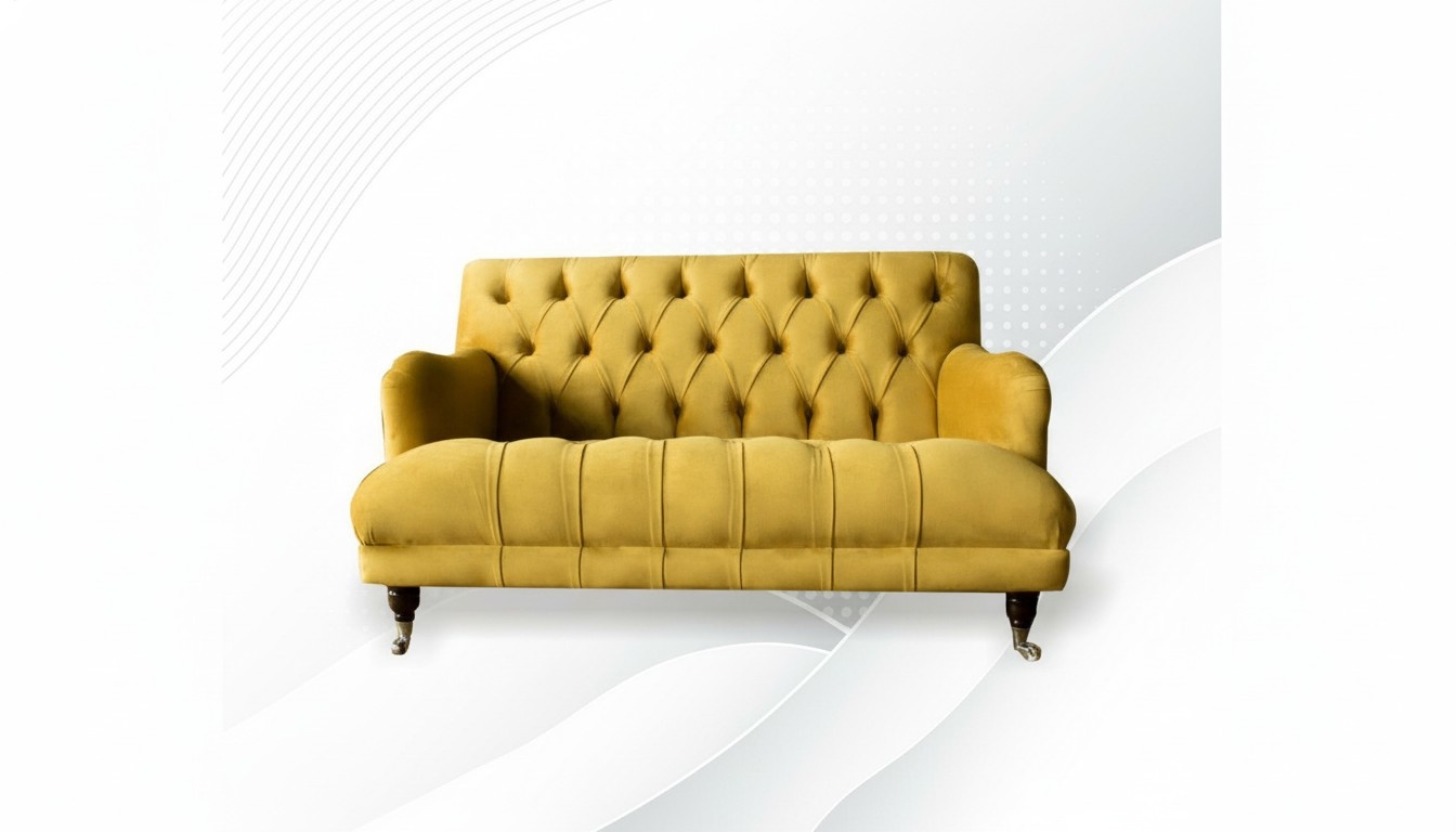 Sofa Couch Chesterfield Polster Modern Grau Textil Stoff Sofas 2 Sitzer Zweisitz