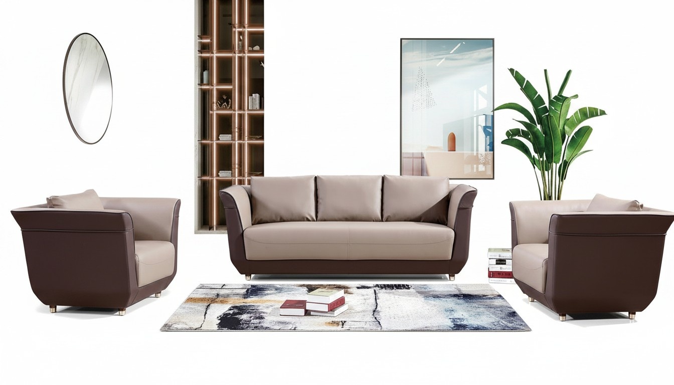 Sofa Couch Polster Sitz Design Garnitur 3+1+1 Couchen Sofas Stoff Couchen Büro
