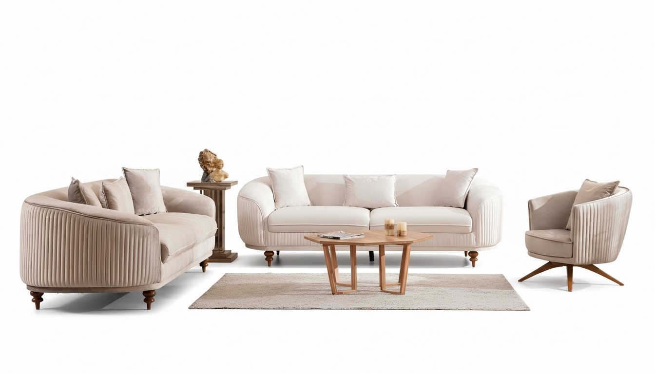 Sofa Couch Samt Polster Sitz 321 Sitzer Garnitur Design Holz Sofas Neu