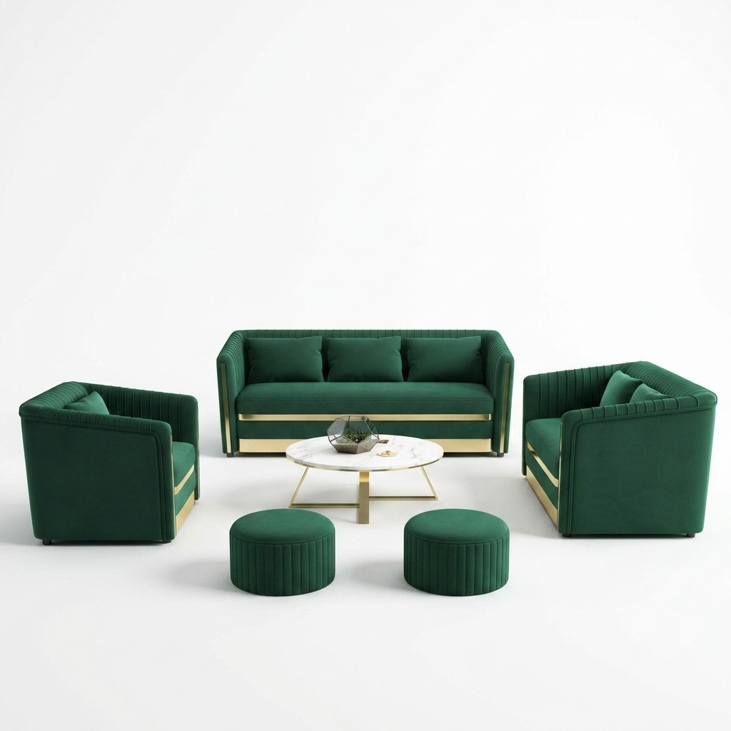 Sofa Couch Samt Polster Sitz 3+2 Sitzer Garnitur Design Couchen Sofas Metall Neu