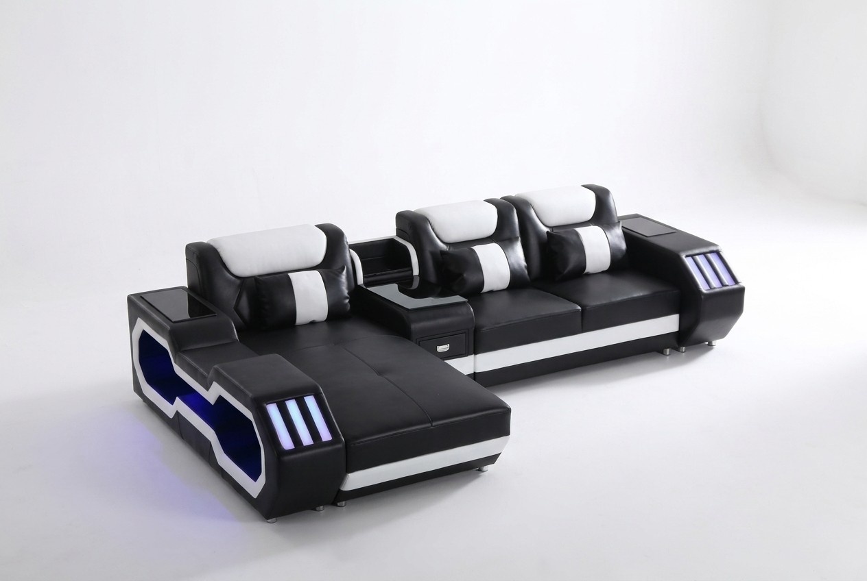 Sofa LED Beleuchtete Ecksofa Wohnzimmer Leder Couch Sitz Polster Wohnlandschaft