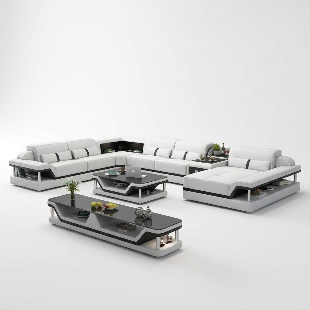 Sofa mit USB Designer Wohnlandschaft U-Form Couch Ecksofa Polster Garnitur Neu