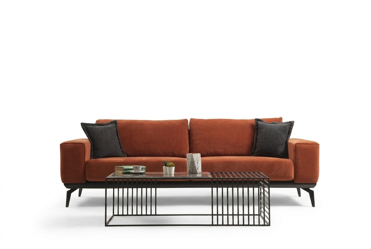 Sofa Orange Couch Dreisitzer Stoffsofa Polstersofa Modern Stoff 3 Sitz