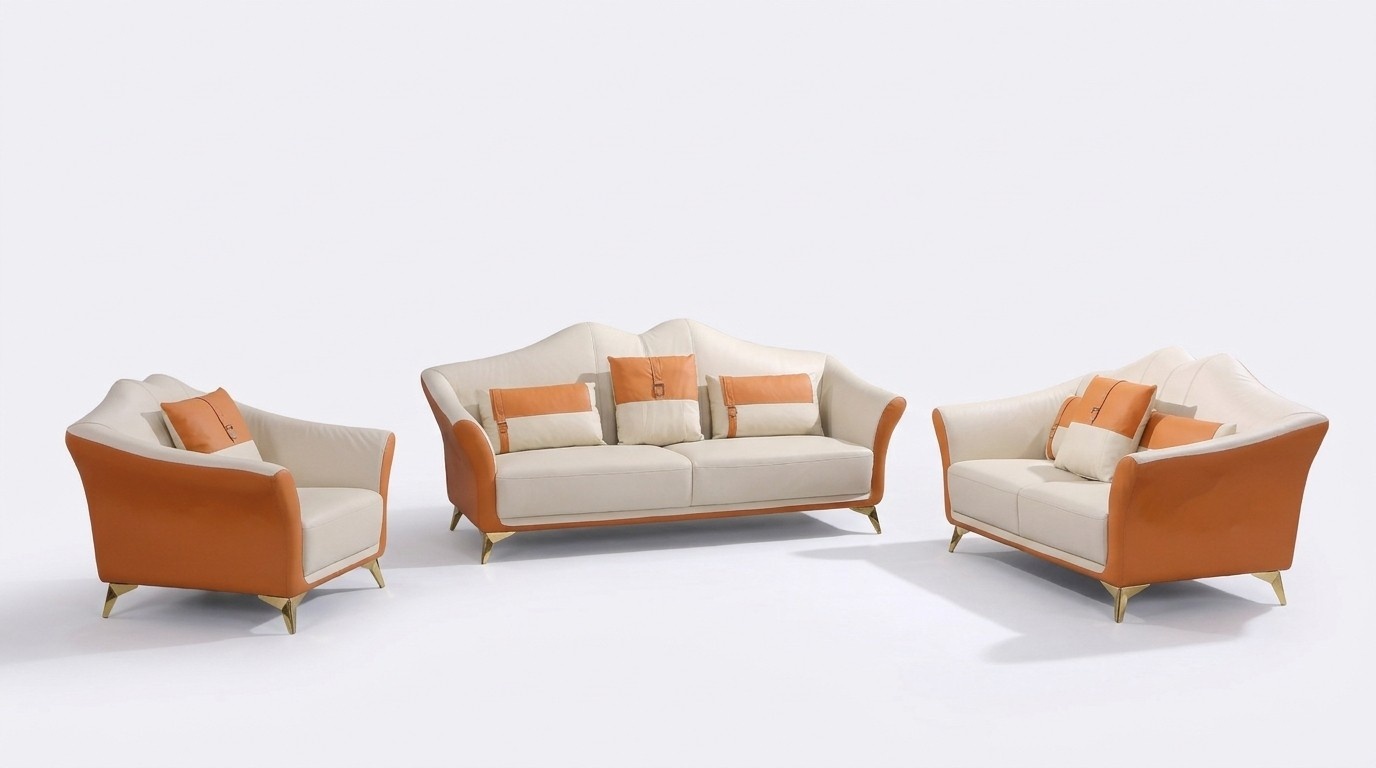 Sofa Polster Leder Couch Sitz Komplett Set Moderne Garnitur 3+2+1 Sitzer Gruppe