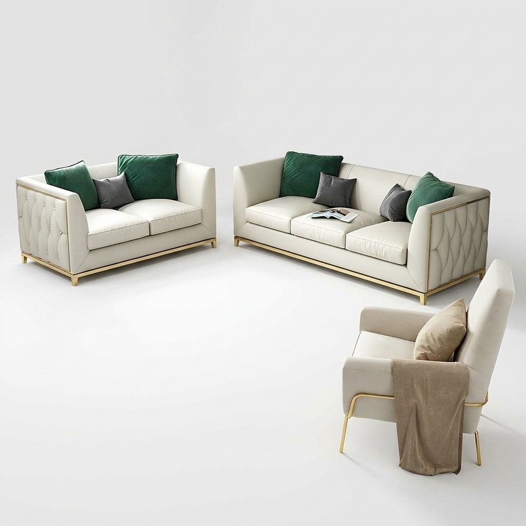 Sofa Polster Sitz Couch Garnitur Leder Wohnzimmer Sofas Set 6tlg Hocker