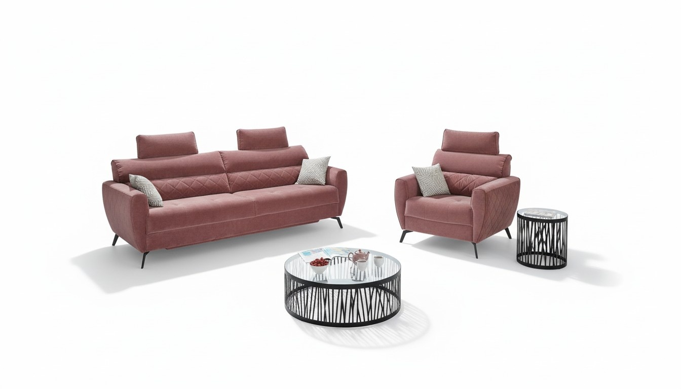 Sofa Polster Sitz Couch Garnitur Stoff Wohnzimmer Sofas 2tlg Hocker 3+1