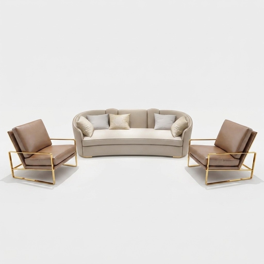 Sofa Polster Sitz Couch Garnitur Leder Wohnzimmer Sofas Set 3tlg Hocker